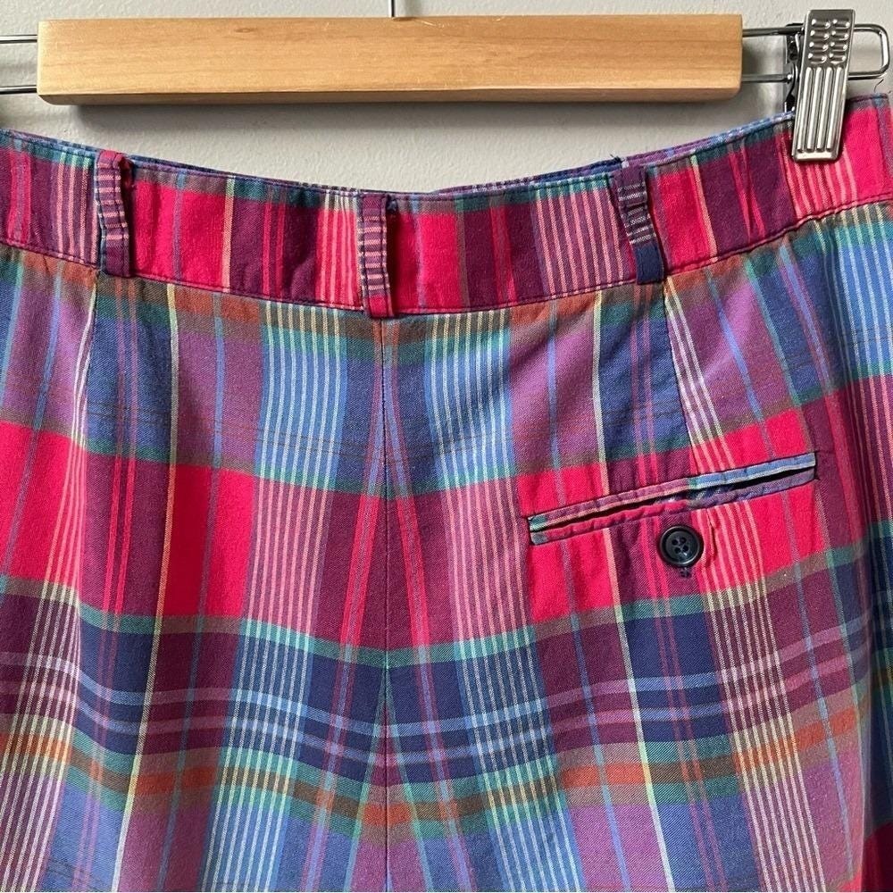 Vintage Talbots Shorts Women's Small Plaid Red Blue Preppy Coastal Cotton Pleats - Picture 9 of 12